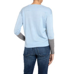 Cashmere Silk sweater Pale Blue Stripe Cuff Marilyn Moore