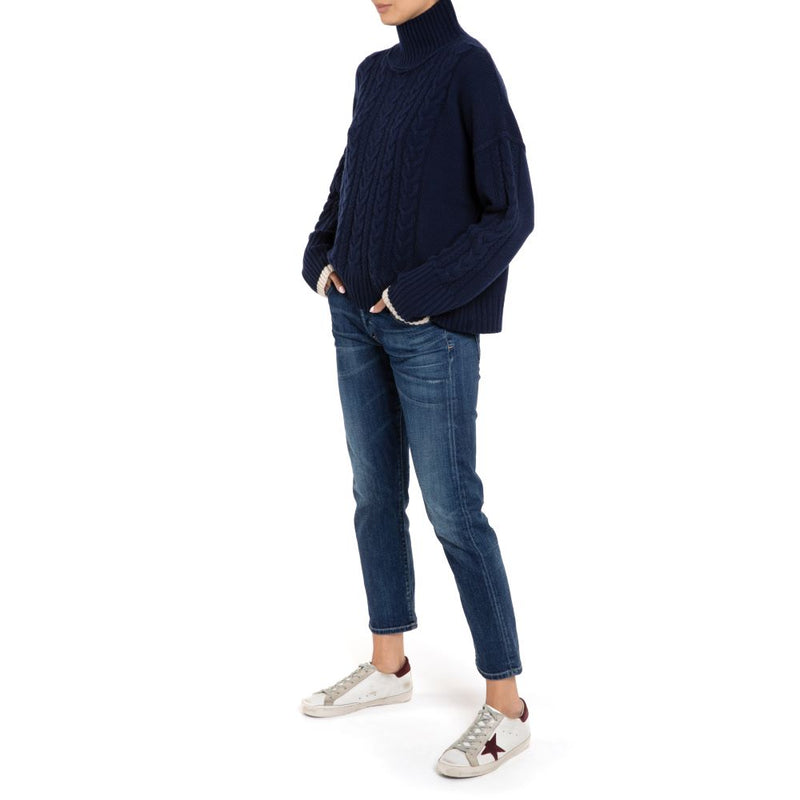 Anya Cashmere Cable Jumper Cashmere Navy Marilyn Moore