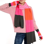 Cashmere Block Stripe Scarf and Wrist Warmers Pink - Marilyn Moore