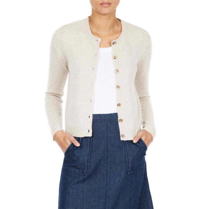 Dolly Cashmere round neck cardigan Natural Oatmeal Marilyn Moore