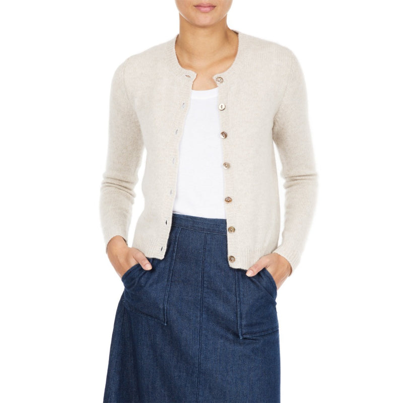Dolly Cashmere round neck cardigan Natural Oat Marilyn Moore