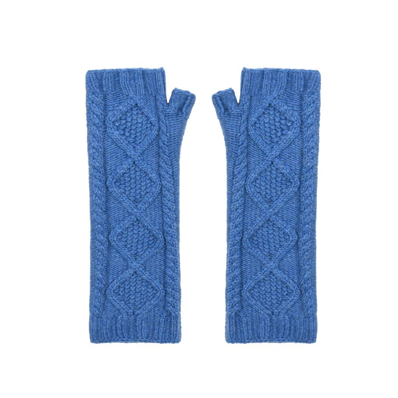 Cashmere Cable Wrist Warmers Denim Blue Marilyn Moore