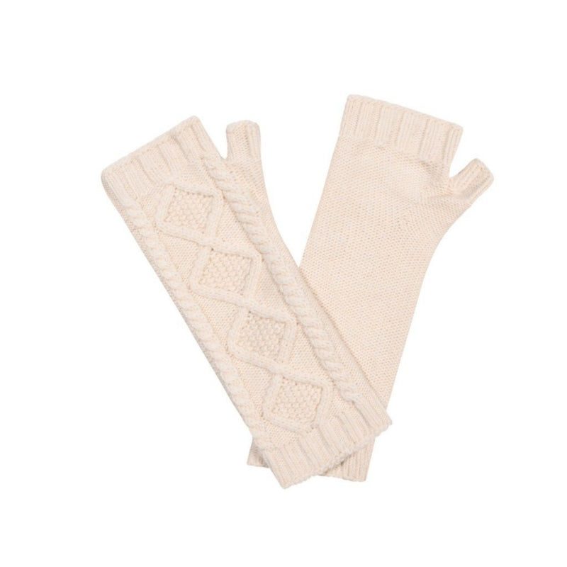 Cashmere cable wrist warmers Ivory Natural Marilyn Moore