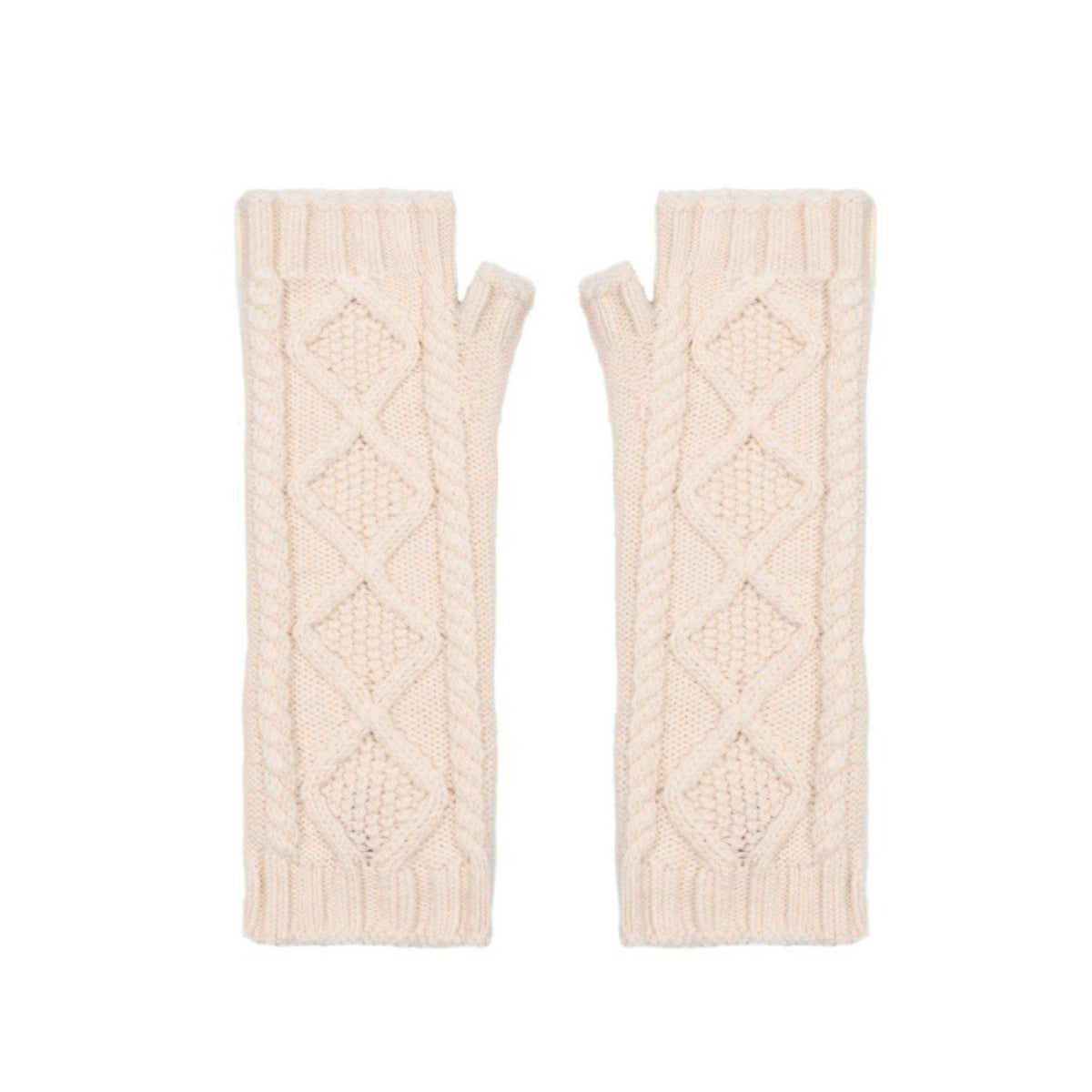 Cashmere cable wrist warmers Ivory Natural Marilyn Moore