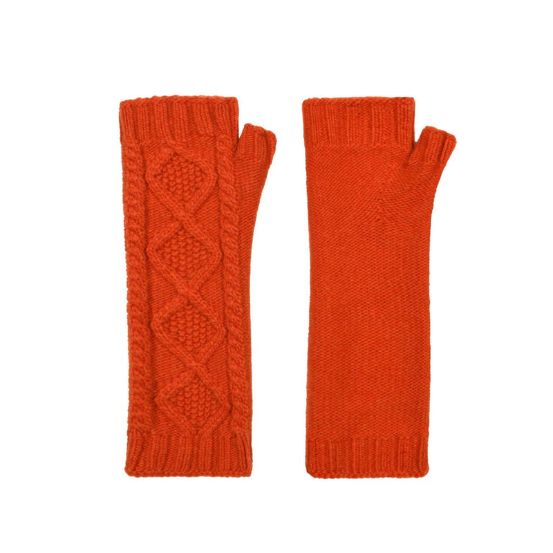 Cashmere cable wrist warmers Orange Marilyn Moore