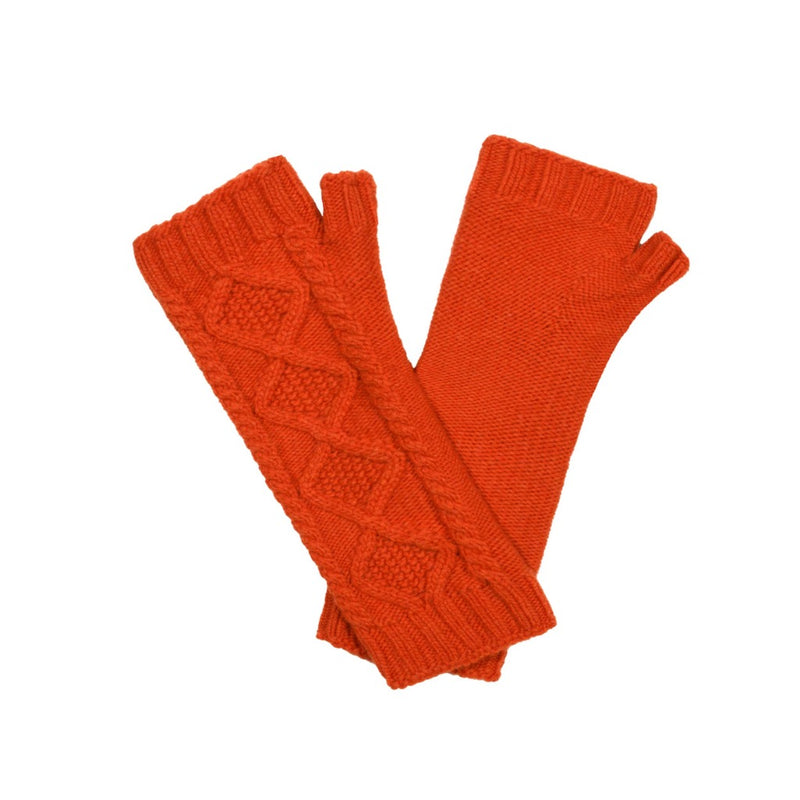 Cashmere cable wrist warmers Orange Marilyn Moore