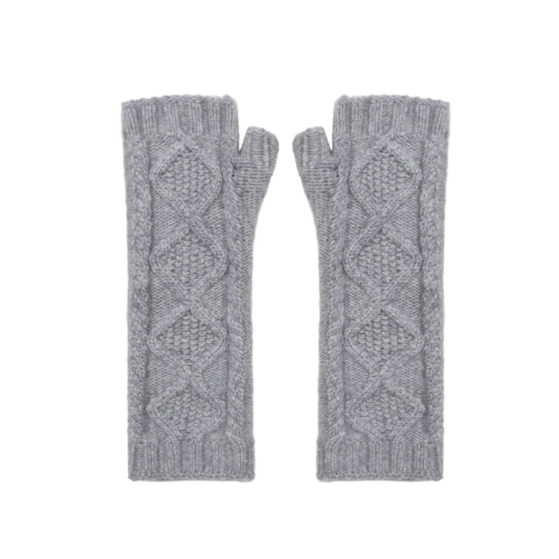 Cashmere cable wrist warmers Grey Marilyn Moore