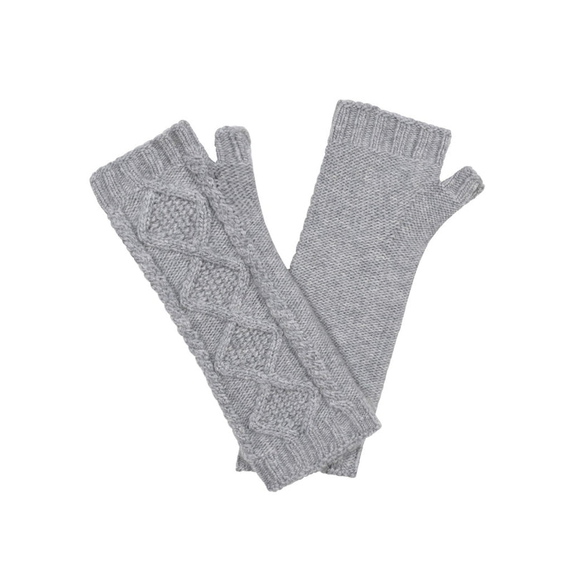 Cashmere cable wrist warmers Grey Marilyn Moore