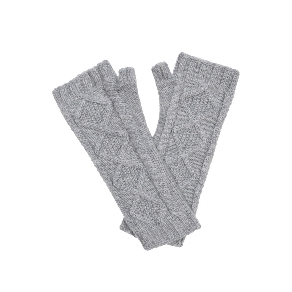 Cashmere cable wrist warmers Grey Marilyn Moore