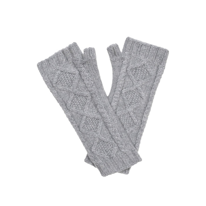 Cashmere cable wrist warmers Grey Marilyn Moore