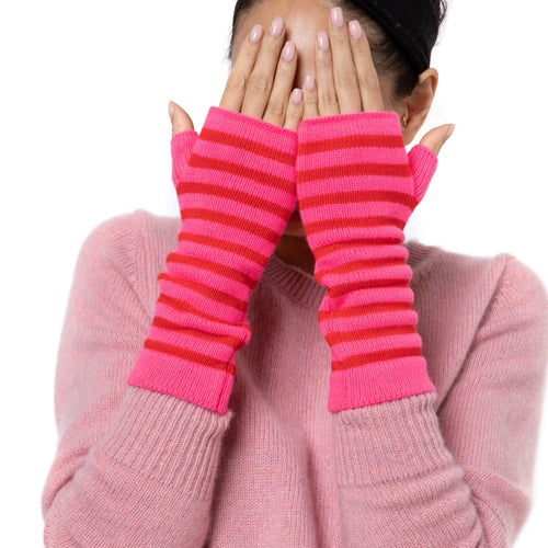 Simple stripe Cashmere wrist warmers Barbie pink red Marilyn Moore
