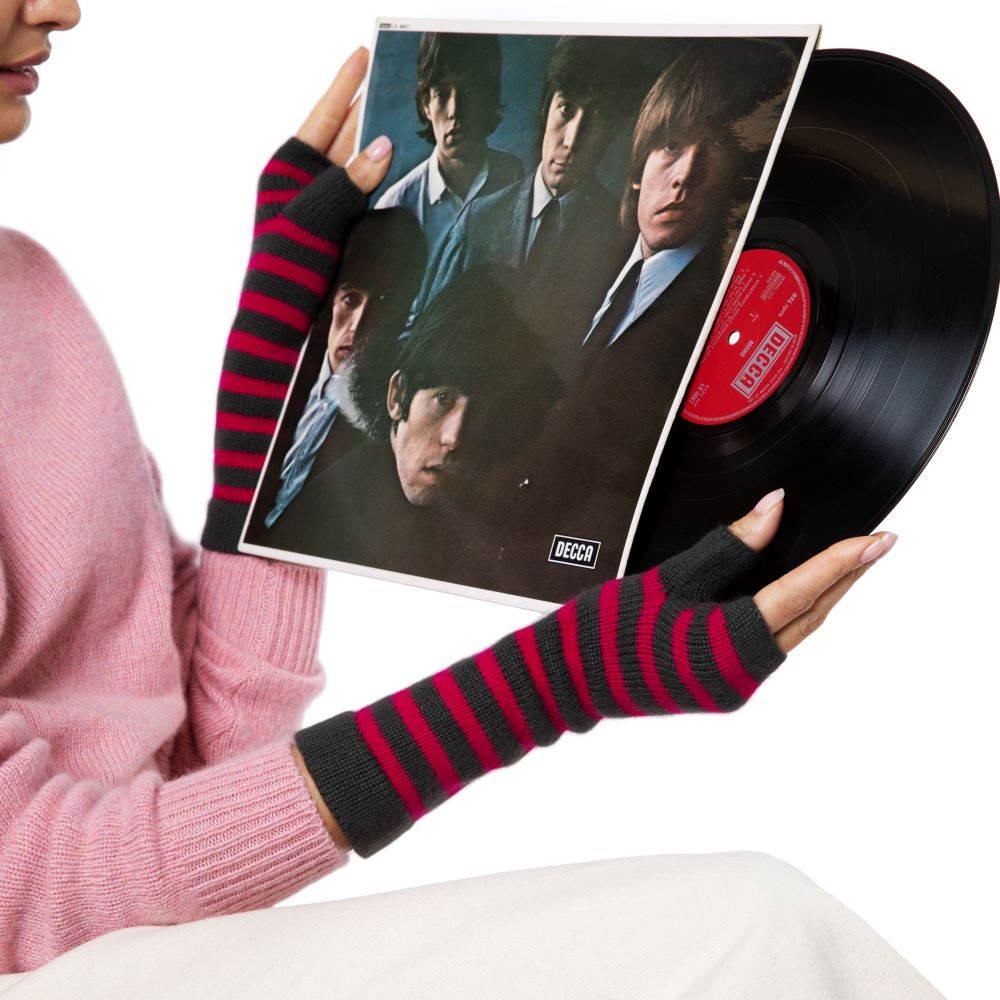 Marilyn Moore Breton Stripe Cashmere Wrist warmers - Raspberry