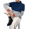 Ingrid Colour block  Loro Piana Cashmere sweater Denim Navy grey Marilyn Moore