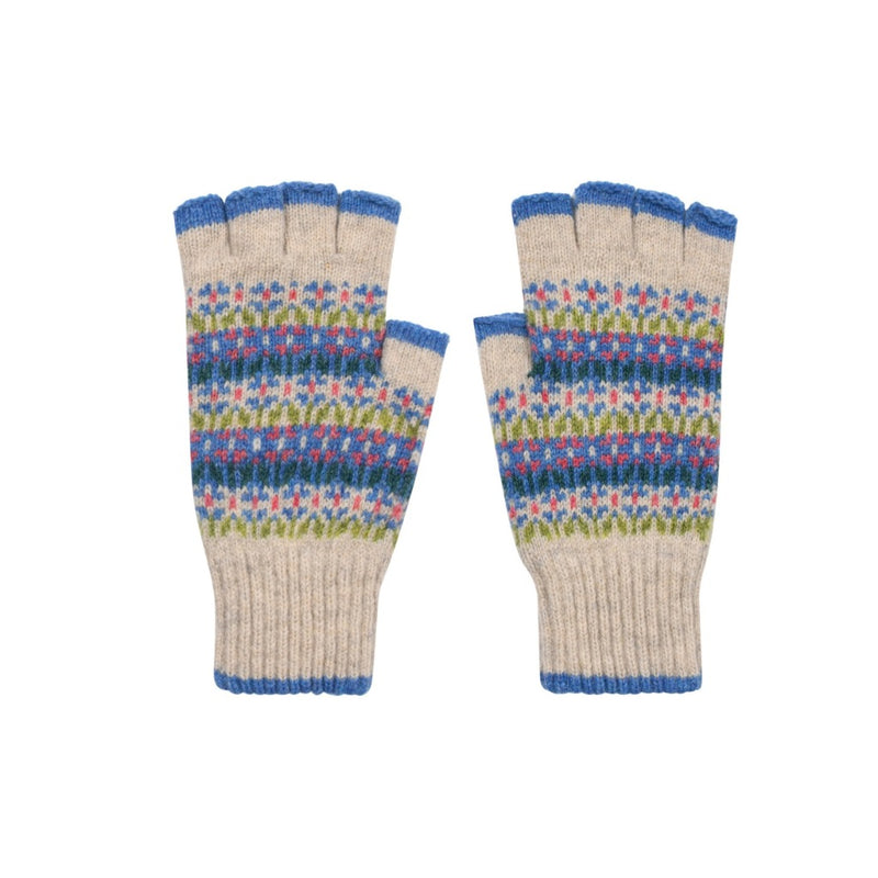 Scottish fair isle gloves oat blue Marilyn Moore