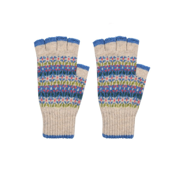 Scottish fair isle gloves oat blue Marilyn Moore