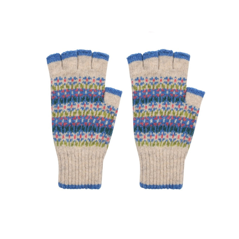 Scottish fair isle gloves oat blue Marilyn Moore