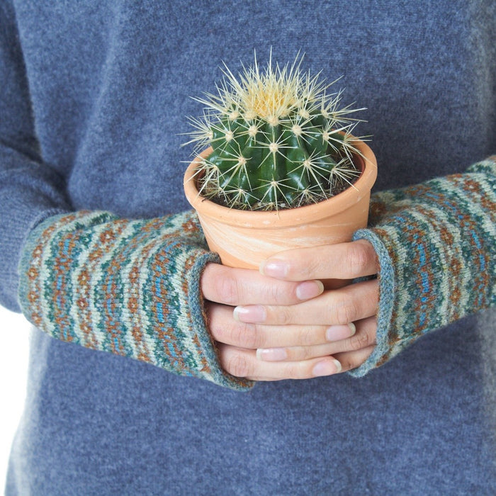 Fair Isle wristwarmers British wool Sage Green Marilyn Moore