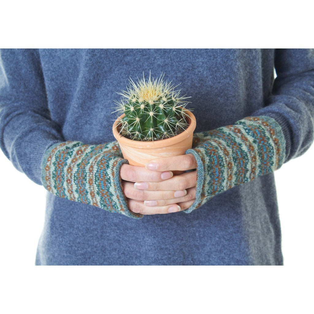 Fair Isle wristwarmers British wool Sage green Marilyn Moore