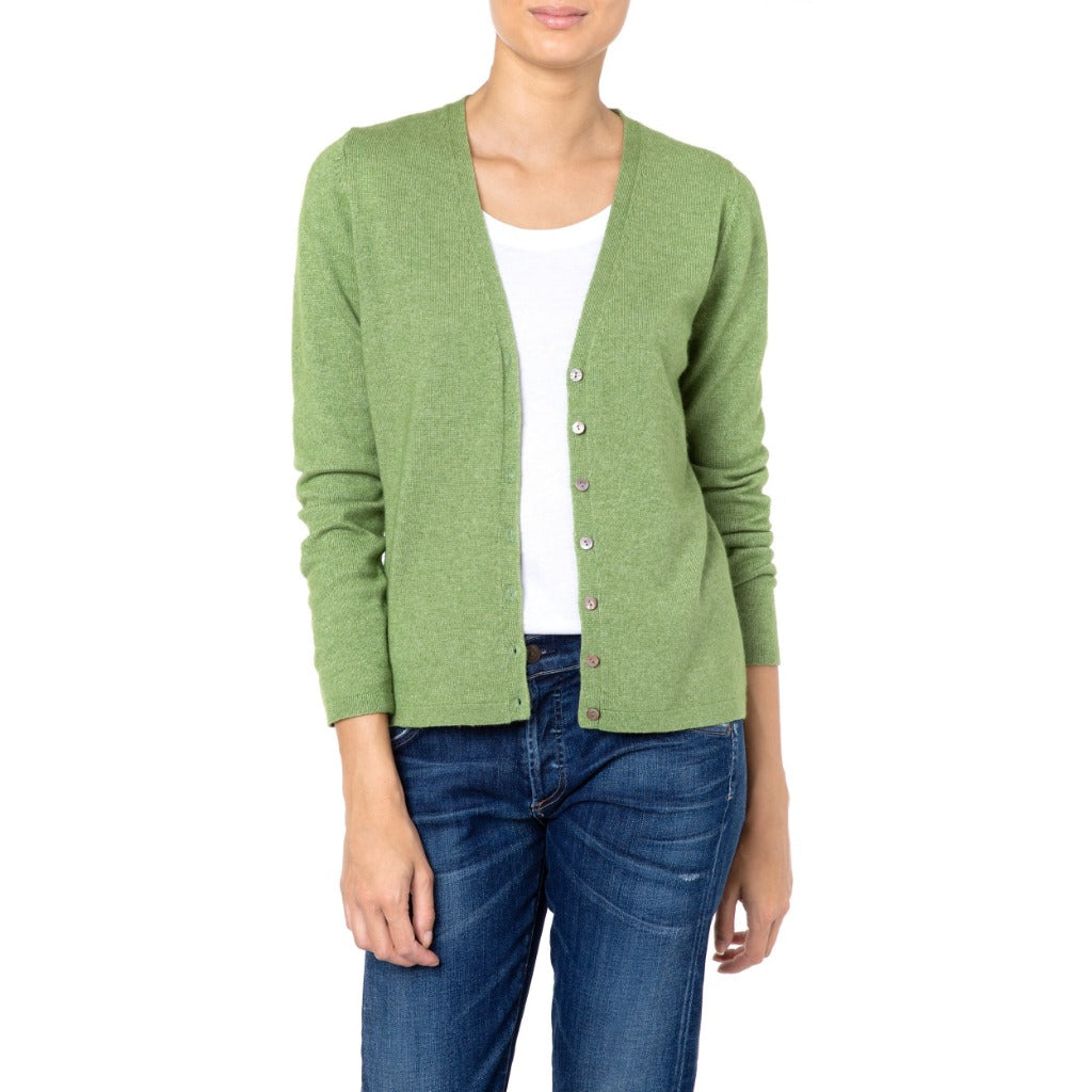 Cashmere Silk Cardigan V neck Green Marilyn Moore