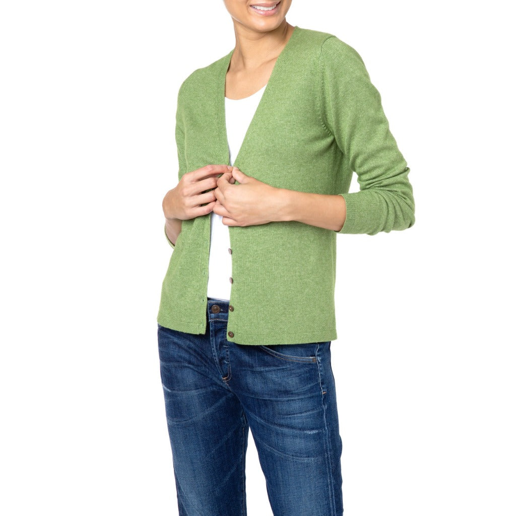 Cashmere Silk Cardigan V neck Green Marilyn Moore