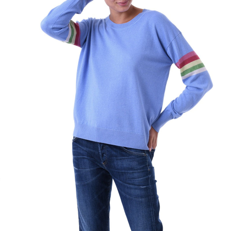 Rainbow stripe Cashmere silk sweater Blue Marilyn Moore