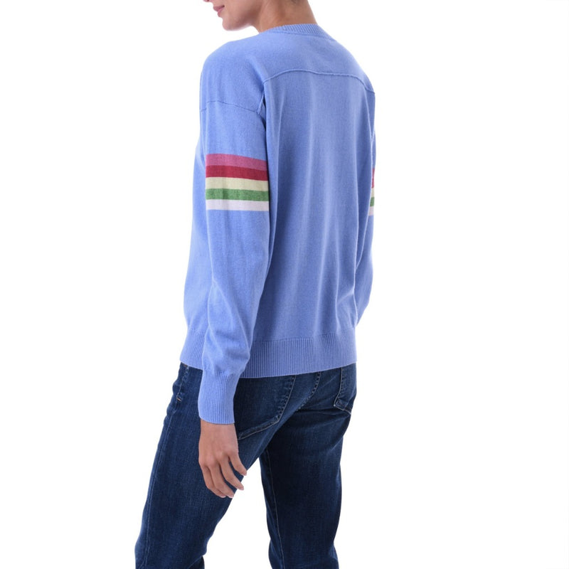 Rainbow stripe Cashmere silk sweater Blue Marilyn Moore