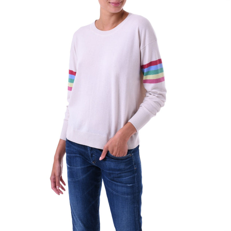 Rainbow stripe Cashmere silk sweater Ivory Marilyn Moore