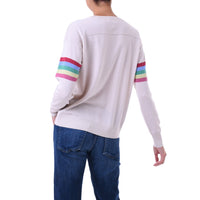Rainbow stripe Cashmere silk sweater Ivory Marilyn Moore
