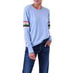 Rainbow stripe Cashmere silk sweater Pale blue Marilyn Moore