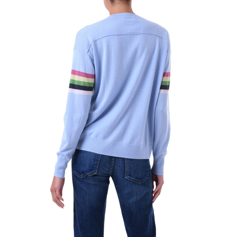 Rainbow stripe Cashmere silk sweater Pale blue Marilyn Moore