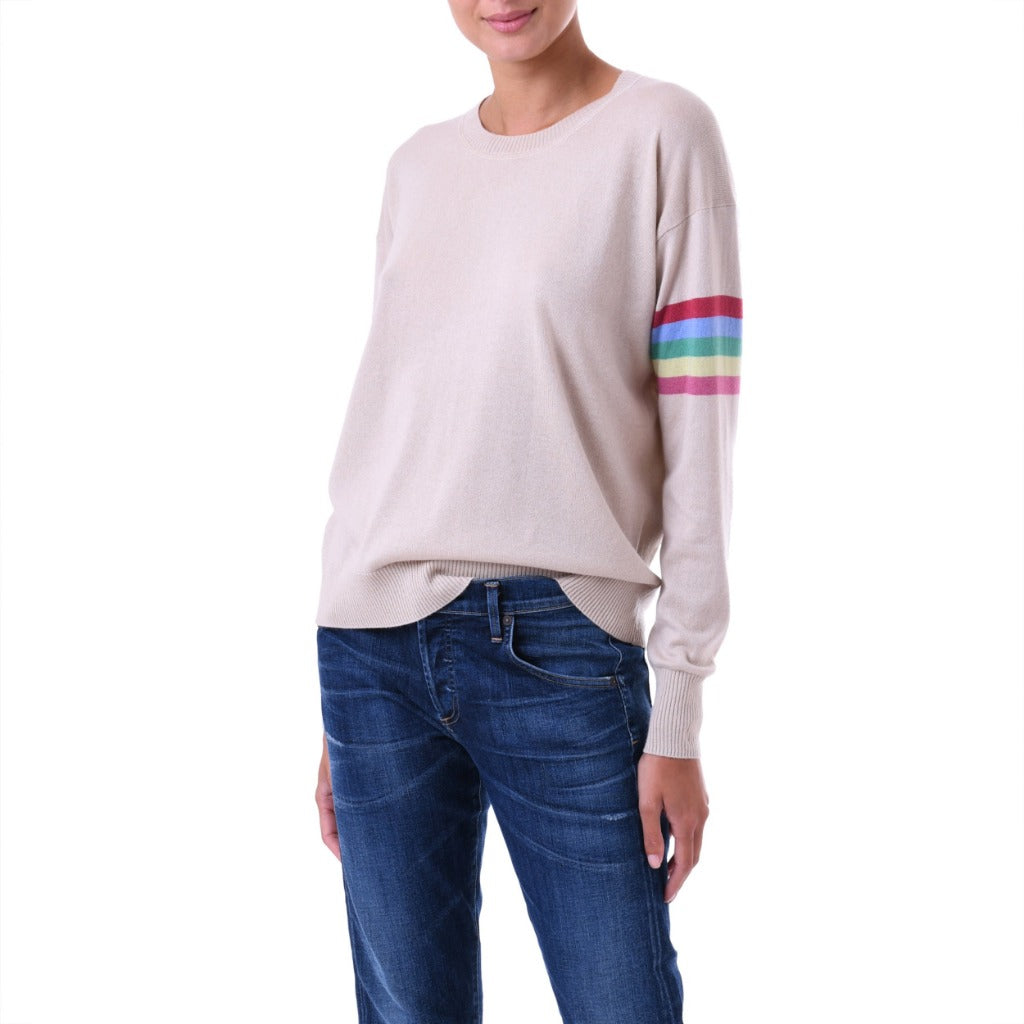 Rainbow stripe Cashmere silk sweater Natural Marilyn Moore