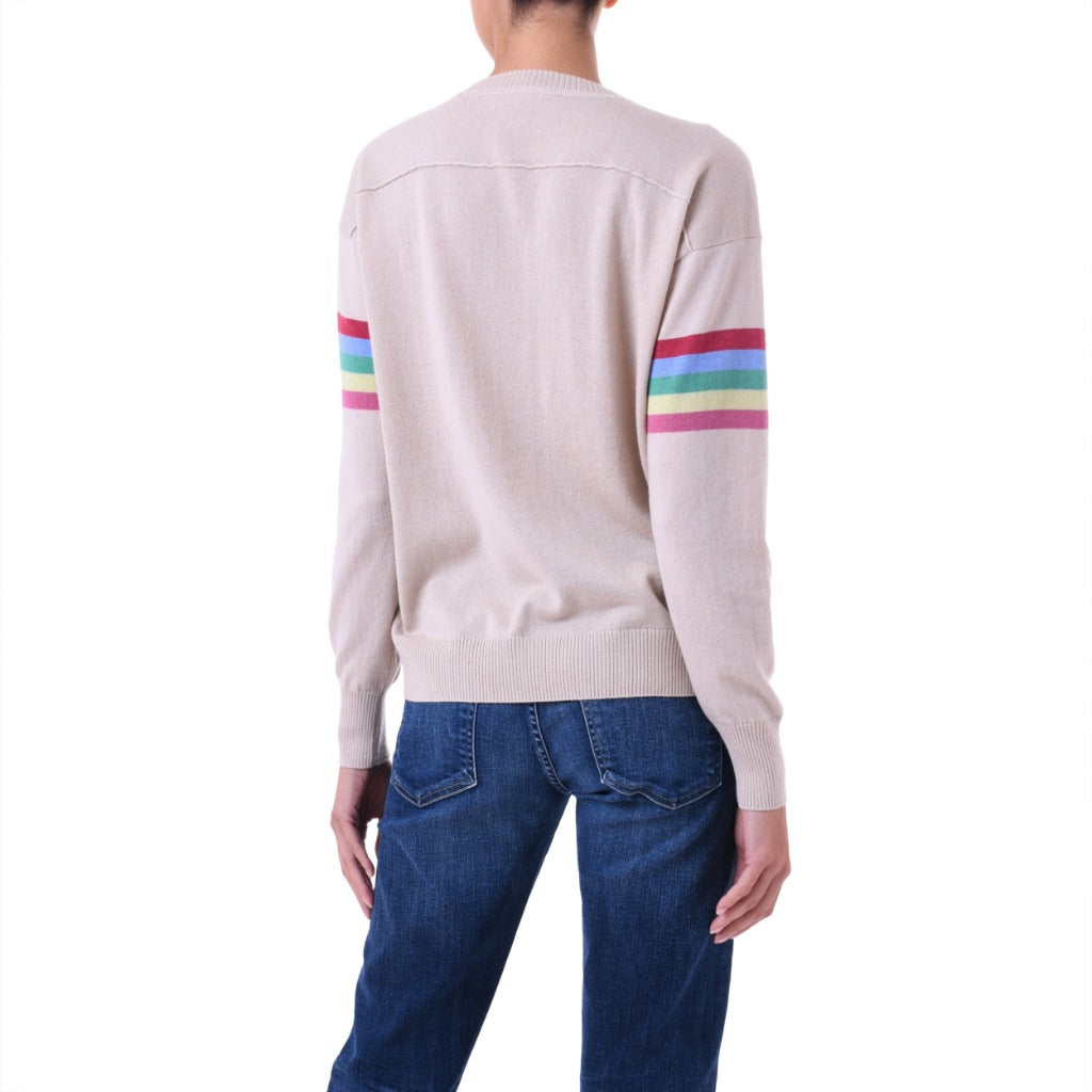 Rainbow stripe Cashmere silk sweater Natural Marilyn Moore