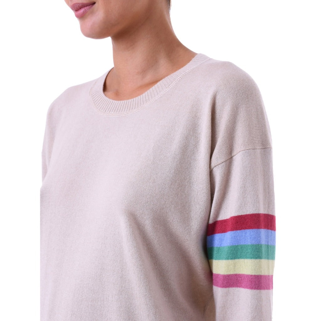 Rainbow stripe Cashmere silk sweater Natural Marilyn Moore
