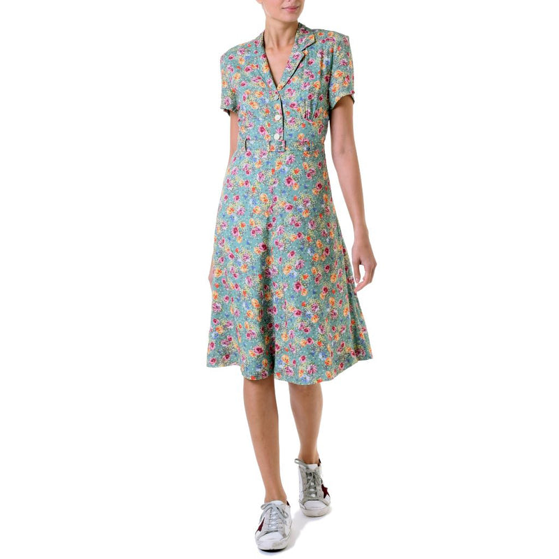 Goodwood revival 1940s Nellis dress Green floral Marilyn Moore