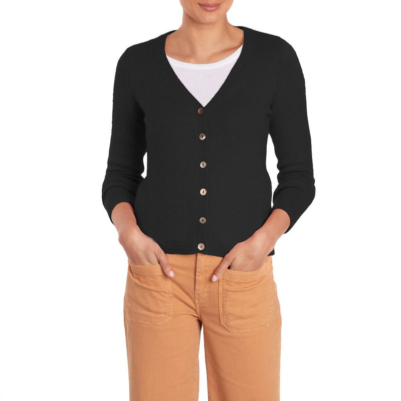 Loro Piana Cashmere Modern V-neck Cardigan Black Marilyn Moore