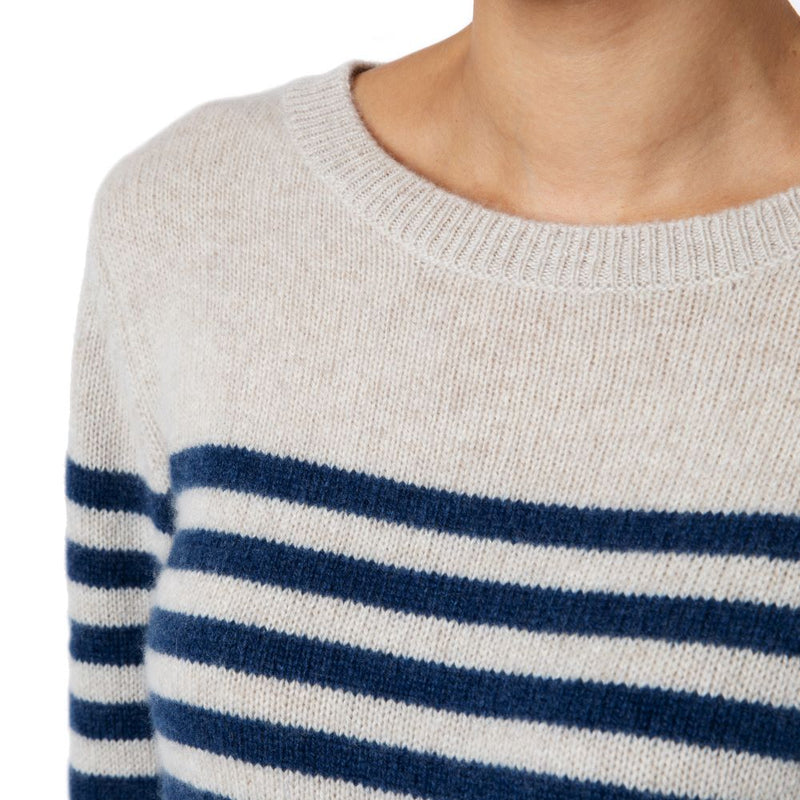 Marilyn Moore- Padstow Stripe Cashmere Sweater Natural Denim