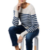 Marilyn Moore- Padstow Stripe Loro Piana Cashmere Sweater Natural Denim