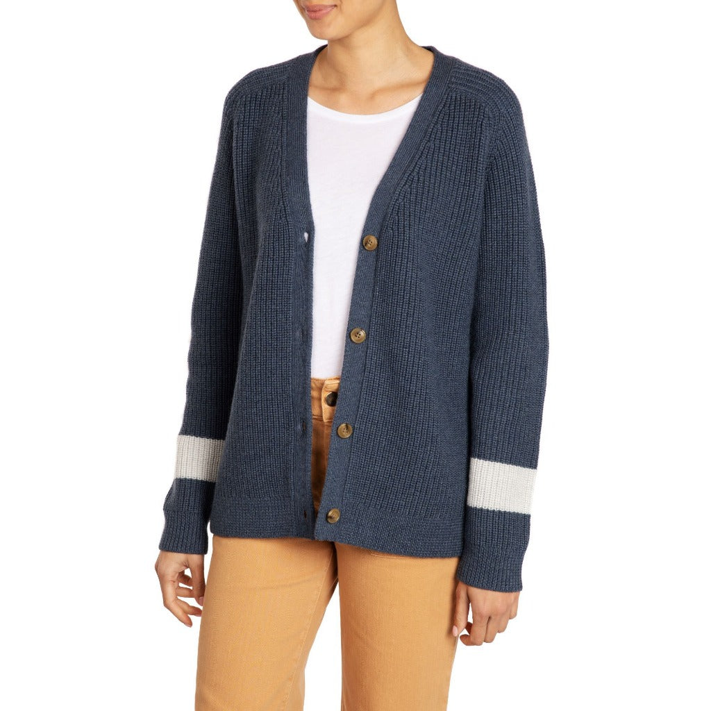 Boyfriend cardigan grey ivory stripe Marilyn Moore