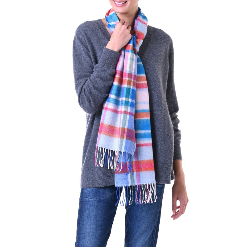 Bright Plaid Scarf Pink Orange Aqua Marilyn Moore