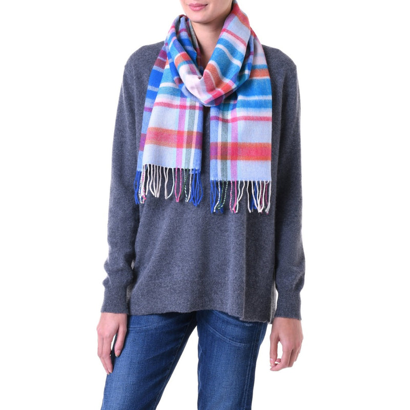 Bright Plaid Scarf Pink Orange Aqua Marilyn Moore