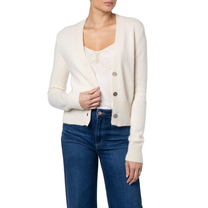 Roshin Cashmere V-neck Cardigan Ivory Marilyn Moore