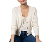 Roshin Cashmere V-neck Cardigan Ivory Marilyn Moore