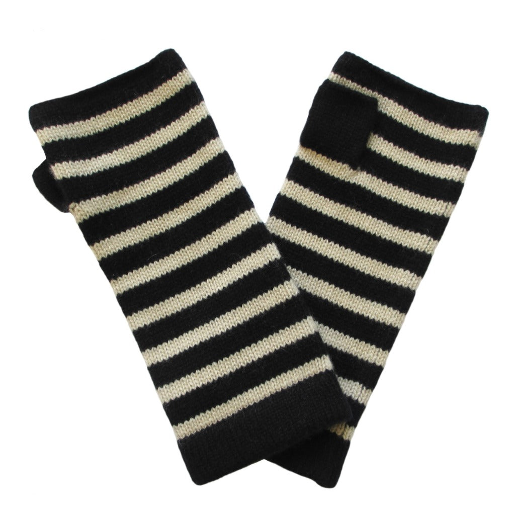 Simple stripe Cashmere wrist warmers black ivory Marilyn Moore