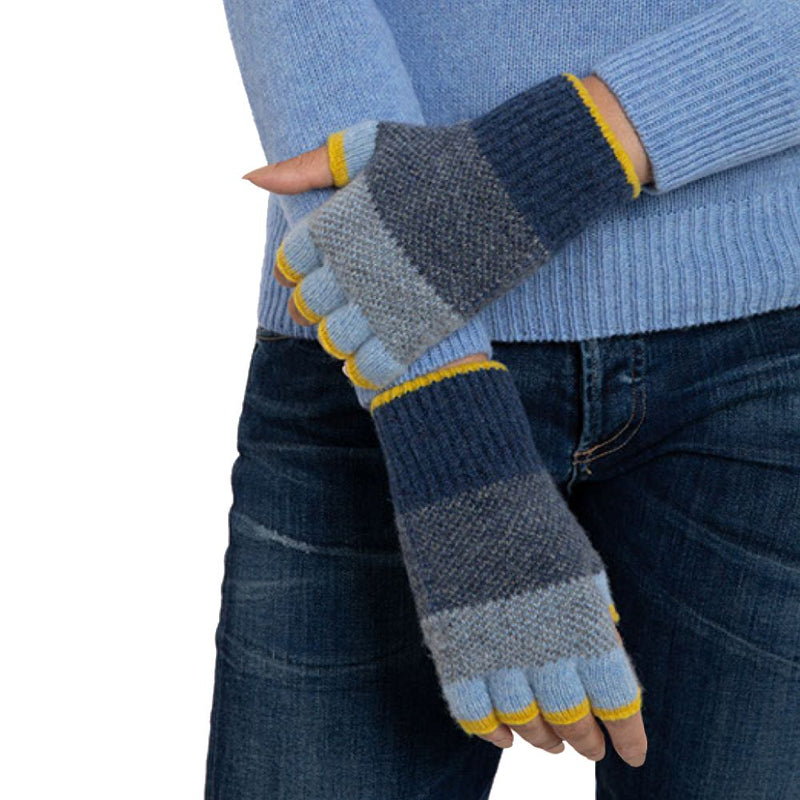 Uist Fingerless glove blue denim Scotland from Marilyn Moore