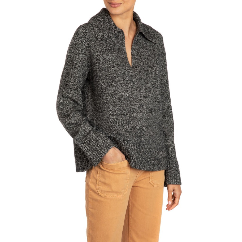 Polo collared Cashmere sweater Charcoal Marilyn Moore