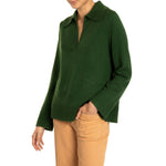 Polo collared Cashmere sweater Green Marilyn Moore
