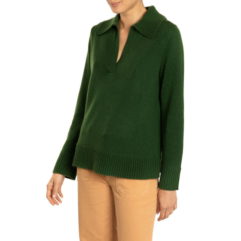 Polo collared Cashmere sweater Green Marilyn Moore