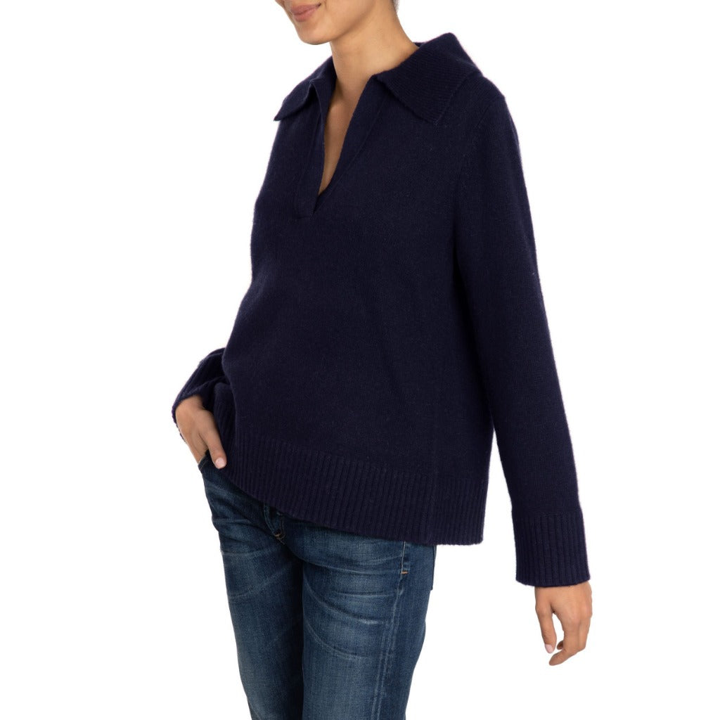 Polo collared Cashmere sweater Navy Marilyn Moore